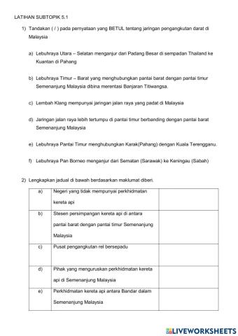 Subtopik 5.1 pengangkutan darat di Malaysia