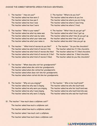 Reported speech questions (simple present)