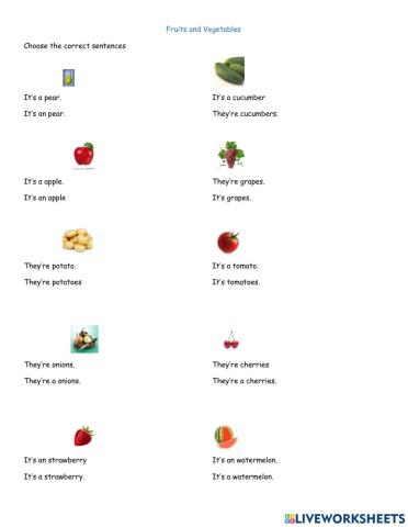 Fruits and vegetables (singular and plural)
