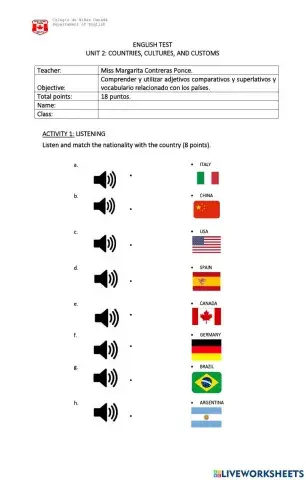 Test unit 2 8th grade