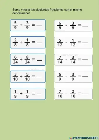 Suma y resta de fracciones con el mismo denominador