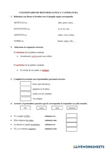 Cuestionario de lengua. 6°