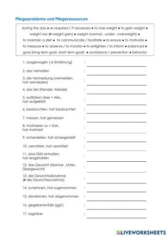 Pflege Wortschatz 07