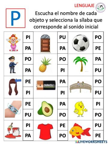 Silabas con P