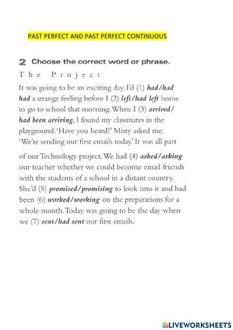 Past perfect and past continuous