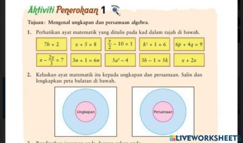 Aktiviti Penerokaaan 1 Persamaan Linear