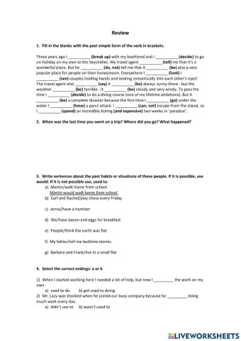 Review: past simple, used to-be used to-would, in-at-on