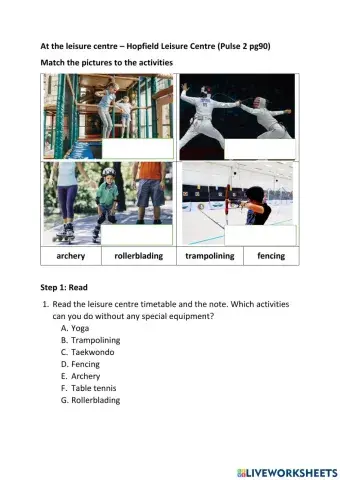At the leisure centre (Pulse 2 pg90) - Step 1 Read