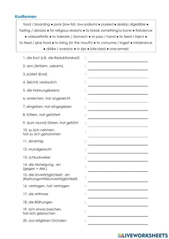 Pflege Wortschatz 10