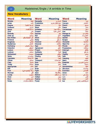 Unit 14 A wrinkle in Time (Vocab)