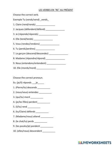 Les Verbes en -RE - - Present Tense