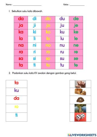 Padankan suku kata awalan KV