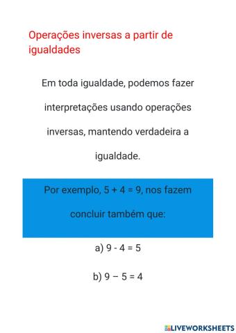 Operações inversas a partir de igualdades