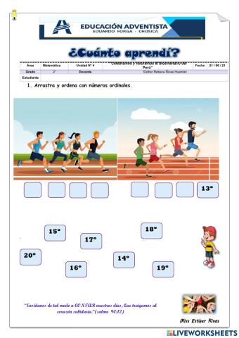 Ficha de números ordinales