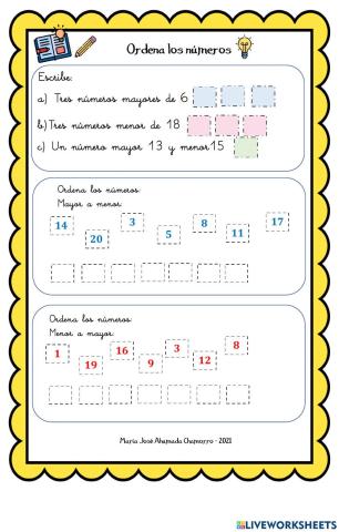 1. Ordenar números hasta el 20