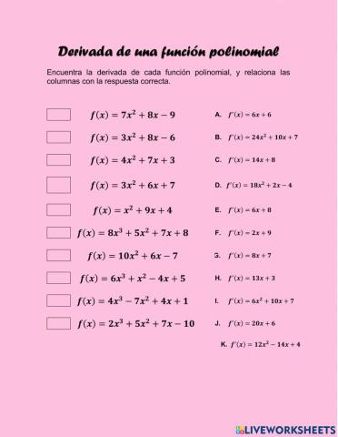 Derivadas de funciones polinomiales
