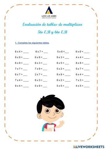 Tablas de Multiplicar