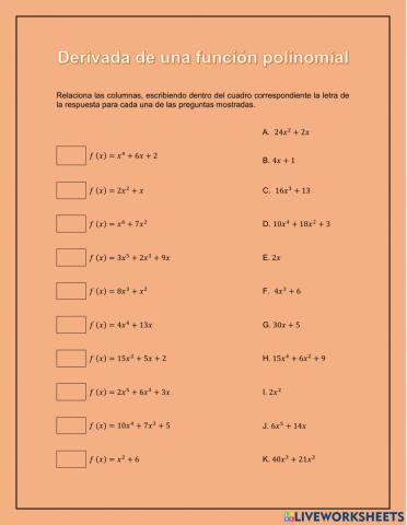 Derivadas de una función polinomial