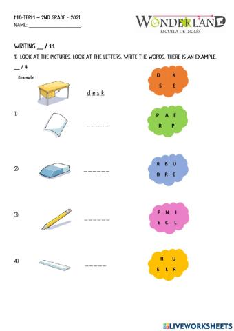 Writing - mid-term - 2nd grade - Wonderland