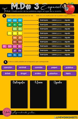 Clasificación de palabras según el lugar de su acento