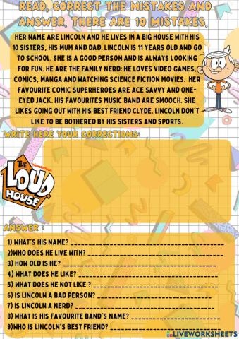 The Loud House (reading comprehension, present simple)