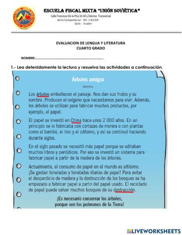 Evaluacion virtual de lengua y literatura