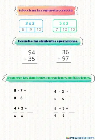 Multiplicación, sumas, resta