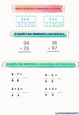 Multiplicación, sumas, resta