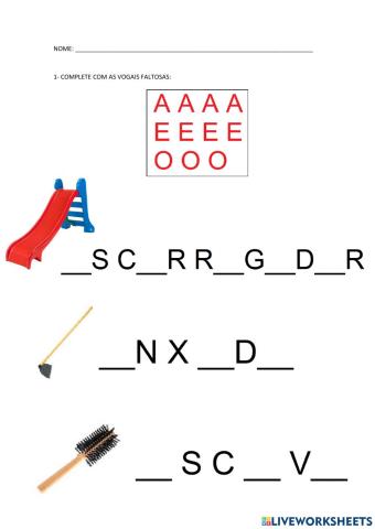 Complete com as vogais faltosas