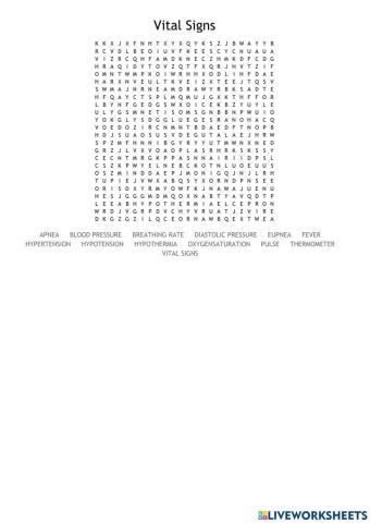 Vital signs wordsearch