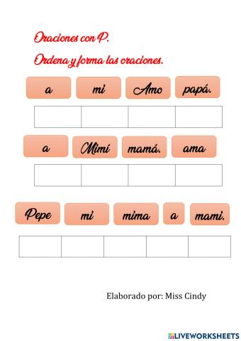 Oraciones con p y m tarea