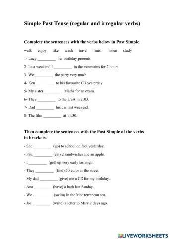Simple Past Tense (regular and irregular verbs)
