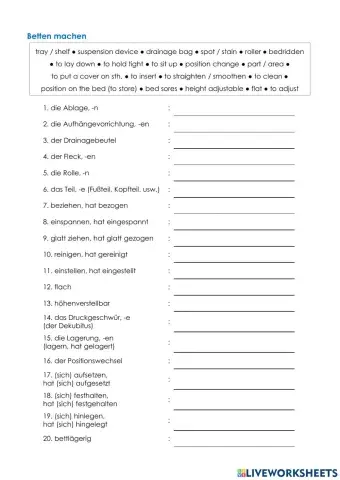 Pflege Wortschatz 11