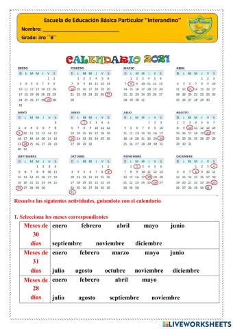 Ejercicios del calendario.