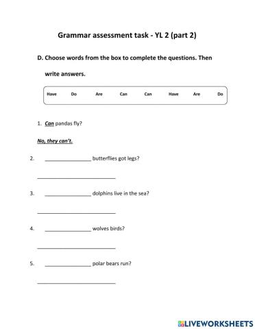 YL 2 - Grammar assessment (part 2)