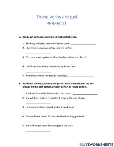 Worksheet - Perfect tenses