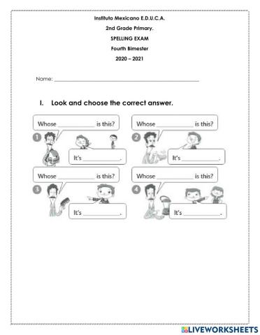 Spelling Exam - 2nd Grade