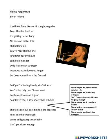 Song: Please Forgive Me - Bryan Adams
