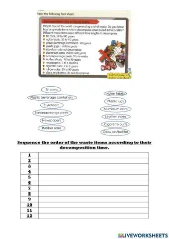 Decomposition Time of Waste Items