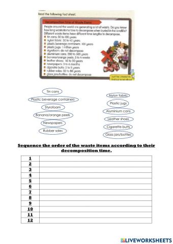 Decomposition Time of Waste Items