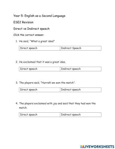 ES2 Revision: Direct vs Indirect Speech 2