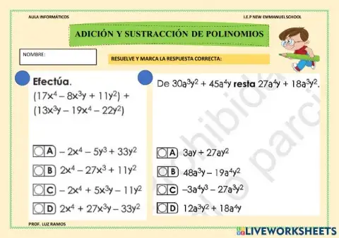 Adición y sustracción de polinomios