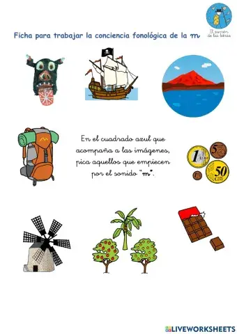 Ficha interactiva para trabajar conciencia fonológica del sonido “m” (El zurrón de las letras)