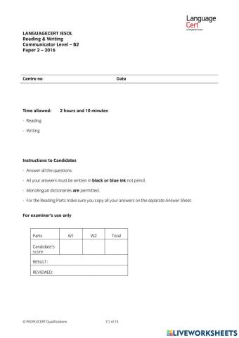 Language cert Reading B2