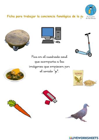 Ficha interactiva para trabajar conciencia fonológica del sonido “p” (El zurrón de las letras)
