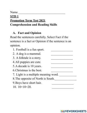 Comprehension and Reading Skills Test