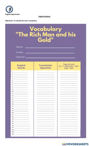 Reading comprehension: The rich man and his gold
