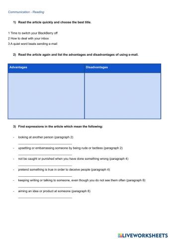 Communication - Reading comprehension