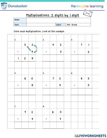 Multiplication: 2 digits by 1 digit