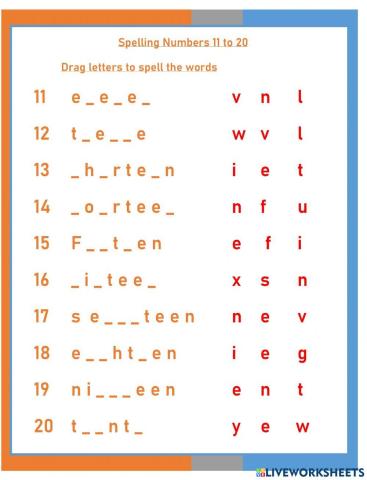 Spelling Words 11 to 20